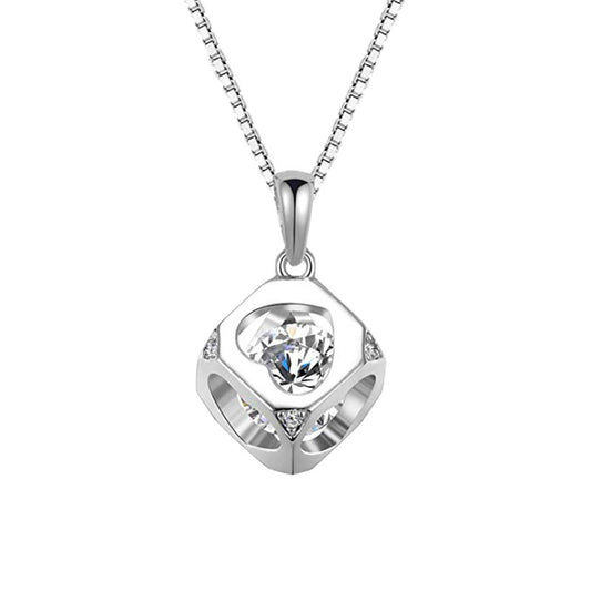 (Pendant Only) Valentine's Day Gift Love Hollow Cube with Zircon Silver Pendant  for Women