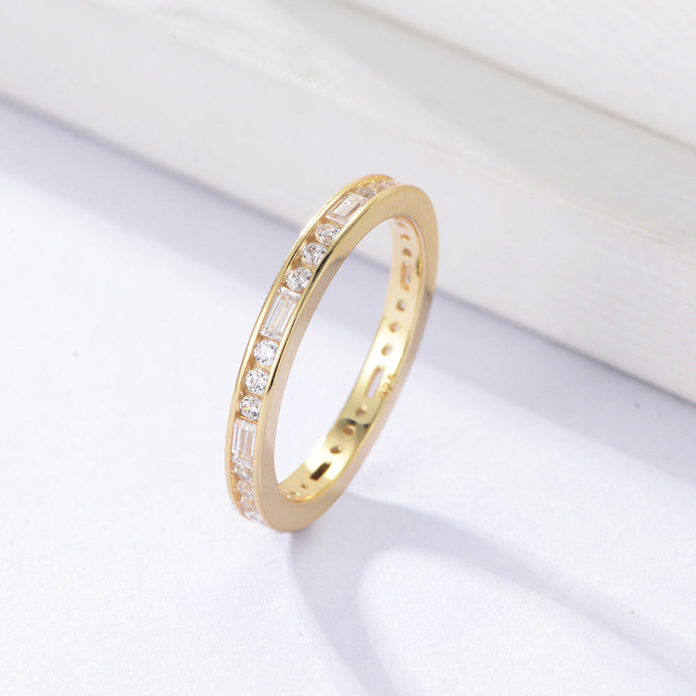 Rectangle and Round Zircon Sterling Silver Eternity Ring