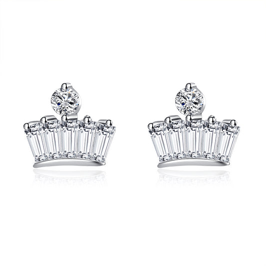 Small Zircon Crown Silver Studs Earrings for Women