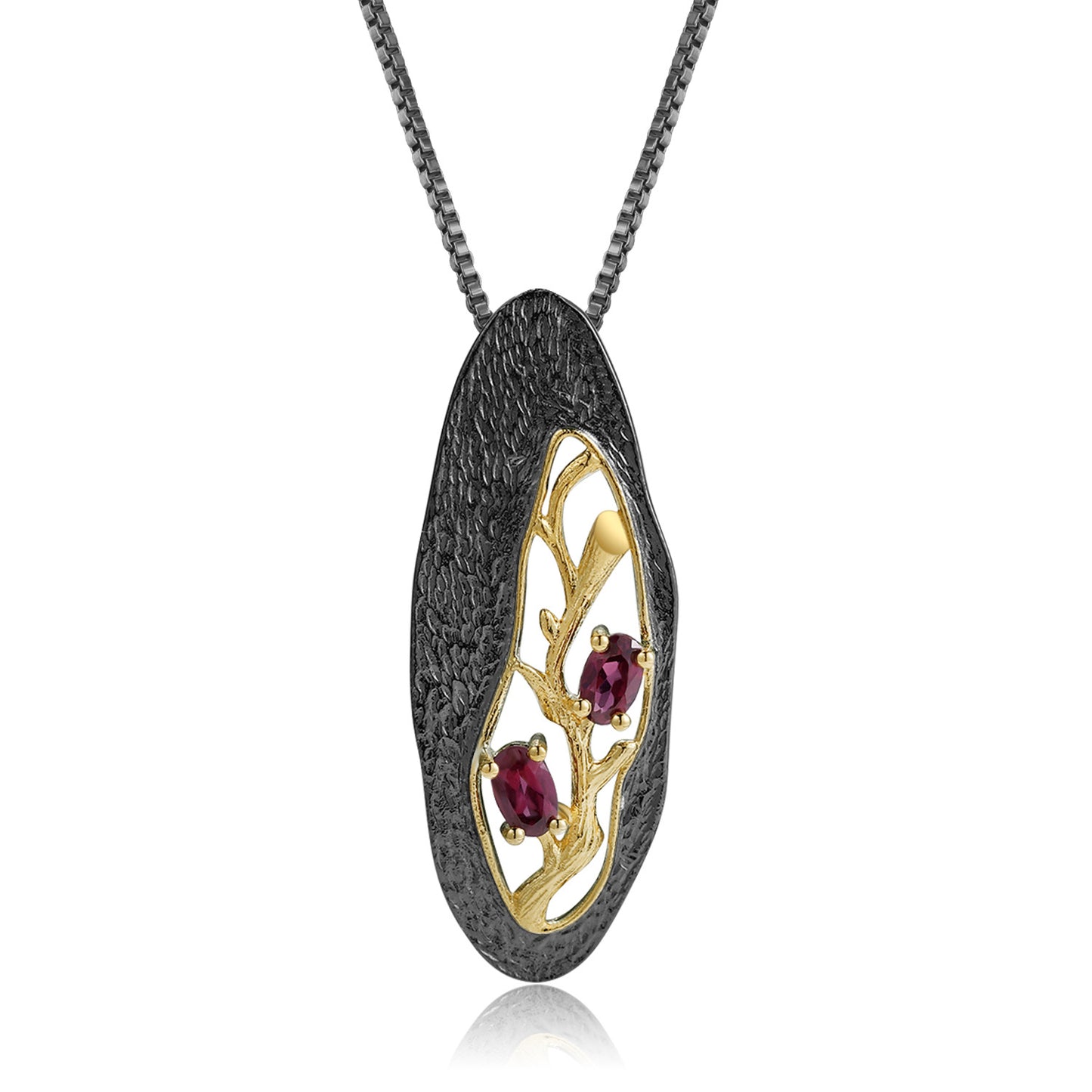 Secret Garden Sandwich Branch Design Natural Colourful Gemstone Pendant Sterling Silver Necklace for Women