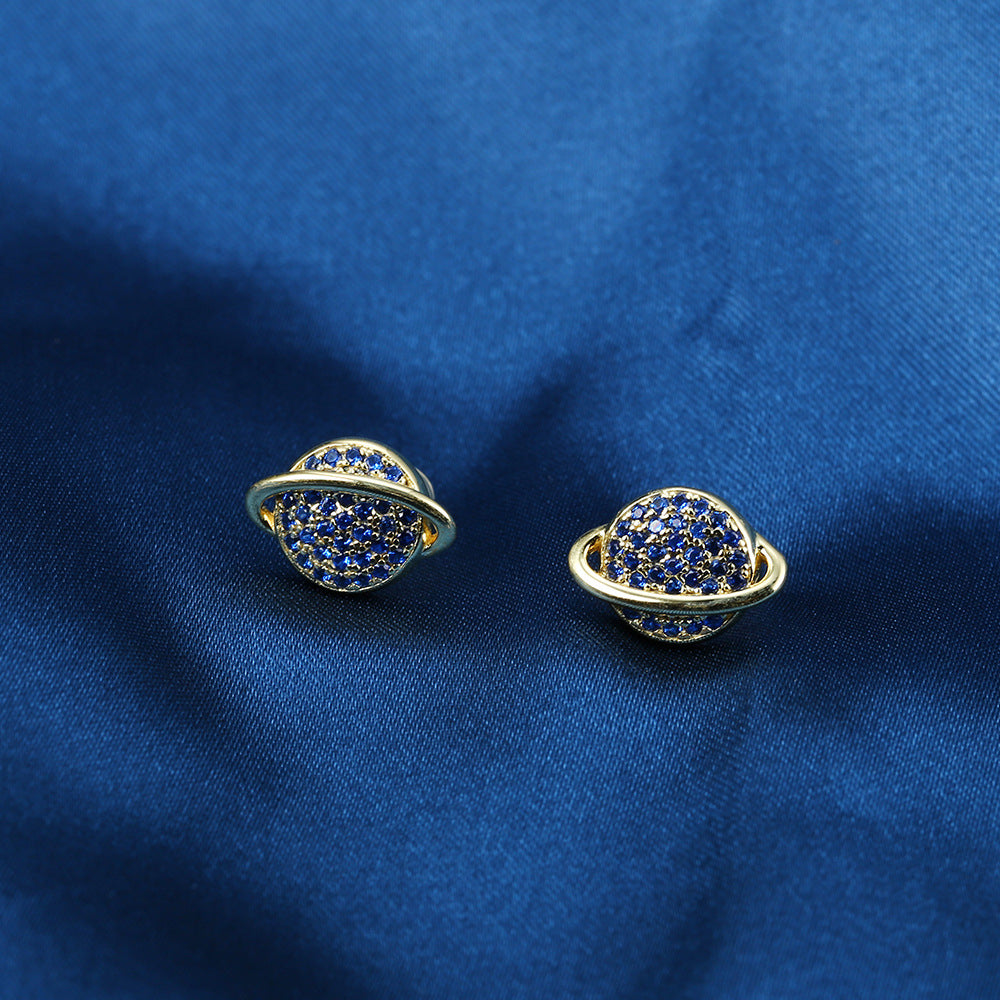 Blue Spinel Planet Silver Studs Earrings for Women