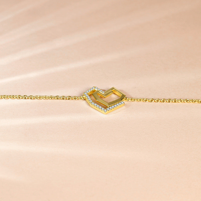 Rotating Heart with Zircon Silver Bracelet for Women