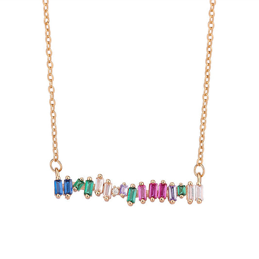 Rainbow Zircon Pendant Silver Necklace for Women