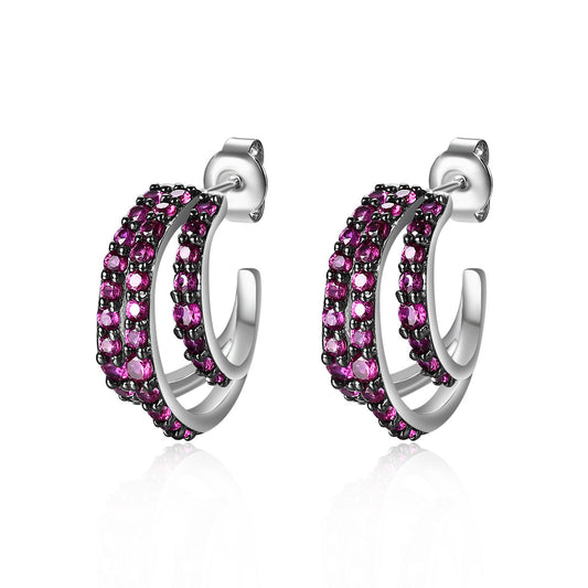 French Vintage S925 Silver Set Colored Gemstone Stud for Women