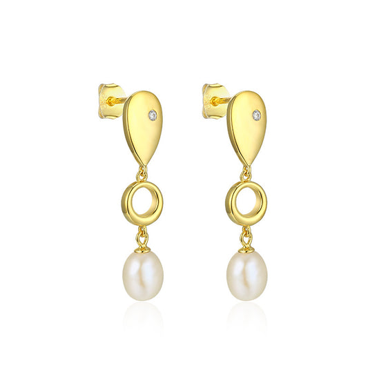 Pear Drop Shape with Natural Pearl Silver Drop Earrings for Women