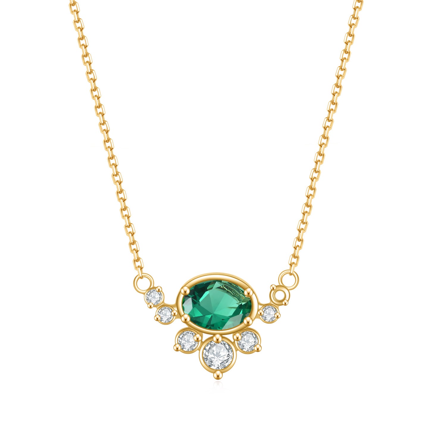 Charm Style Inlaid Emerald Nanometer Stone Pendant Plated Gold Silver Necklace for Women