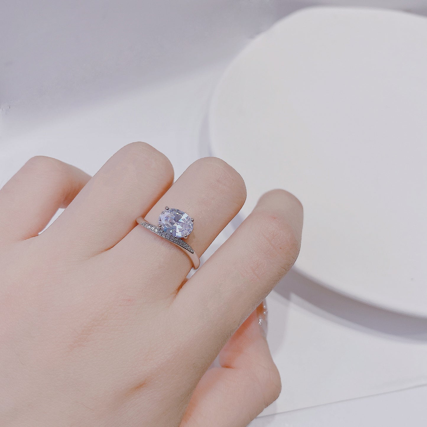 Oval Zircon Silver Ring for Women