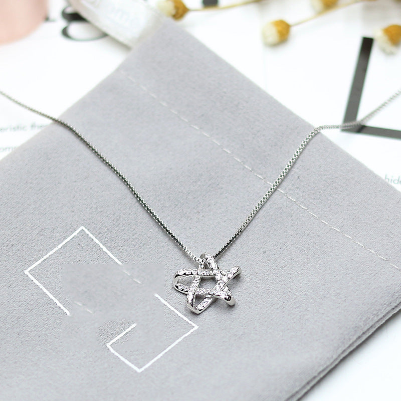 Zircon Star Pendant Silver Necklace for Women