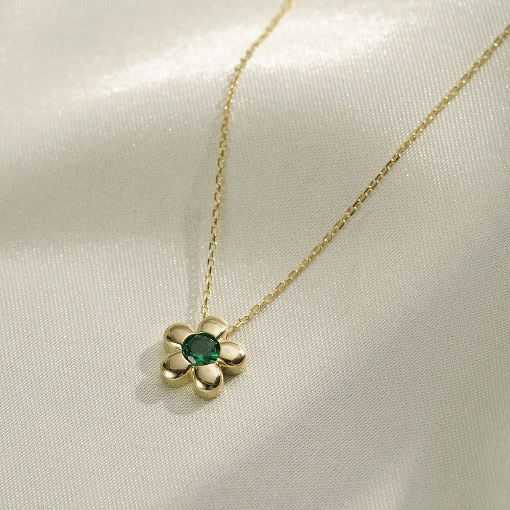 (Two Colours) Emerald Colour Flower Pendants 925 Silver Collarbone Necklace for Women