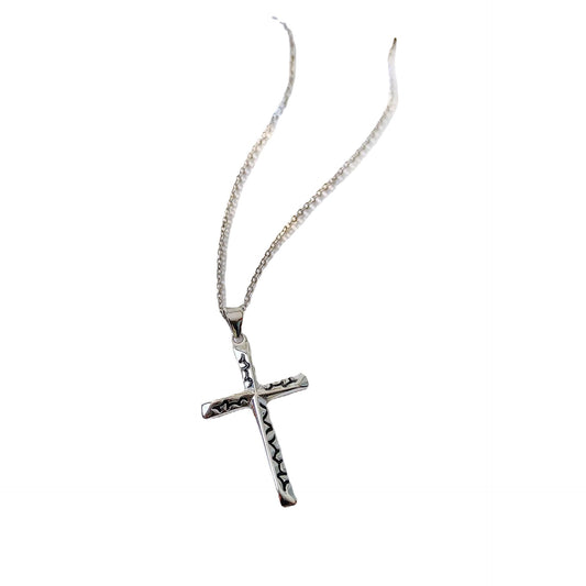 Decorative Pattern Cross Pendant Silver Necklace for Women