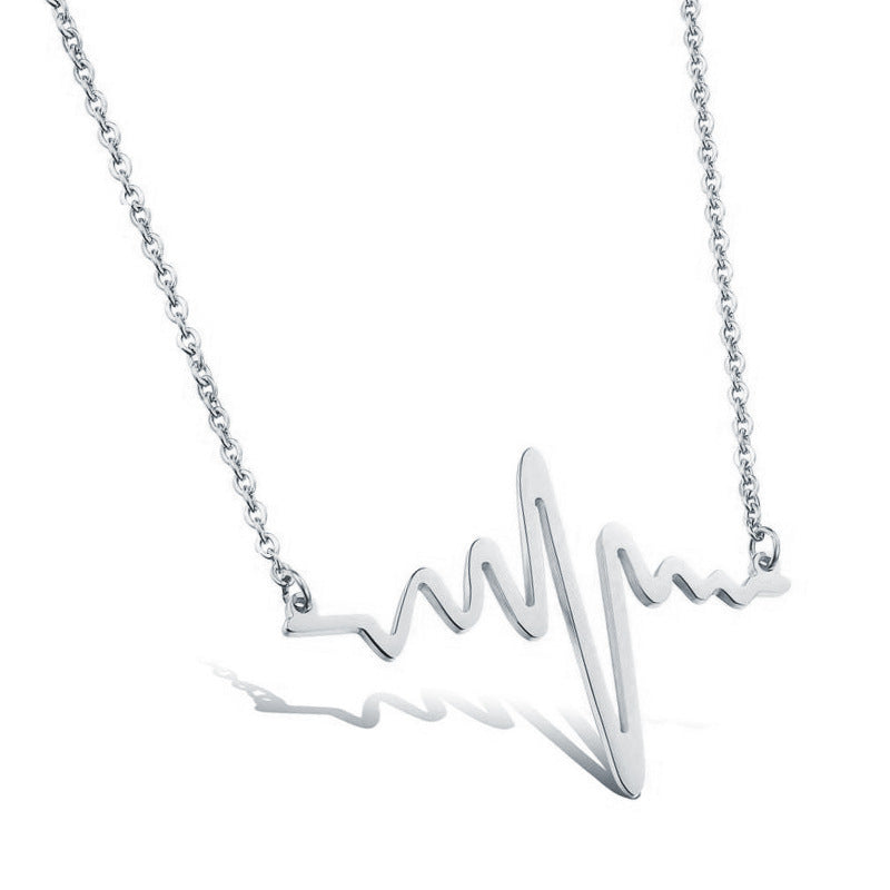 Smooth Heartbeat Pendant Silver Necklace for Women