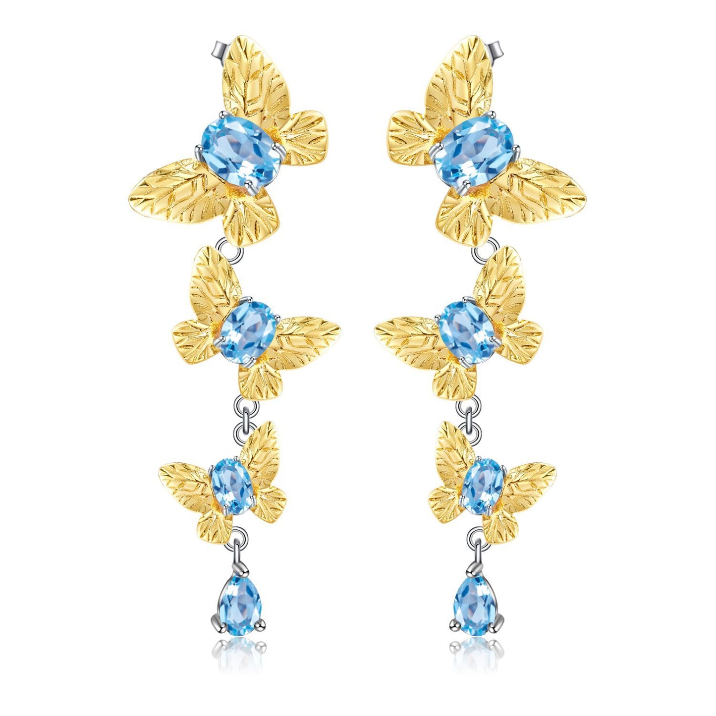 Colourful Gemstone Beading Butterfly Design Silver Drop Earrings for Women