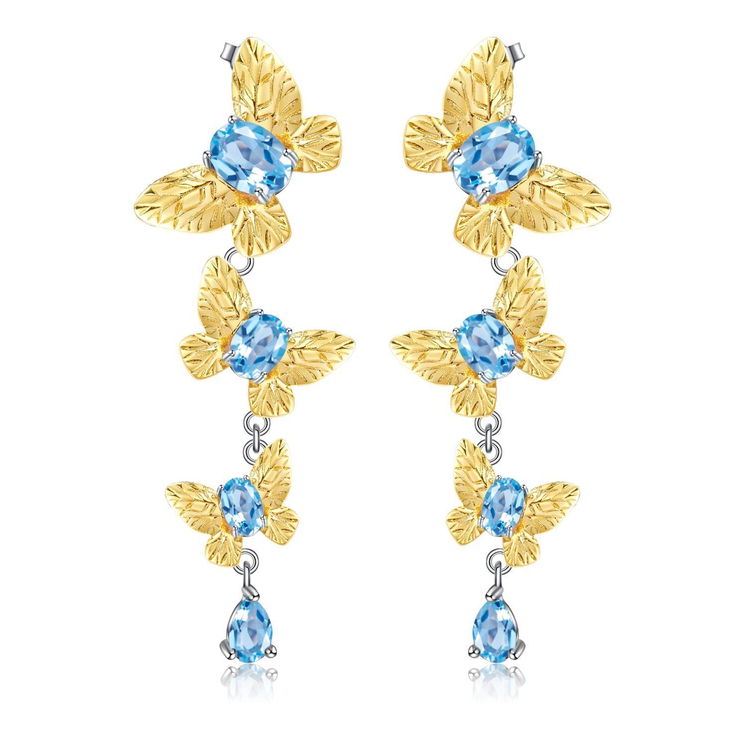 Colourful Gemstone Beading Butterfly Design Silver Drop Earrings for Women