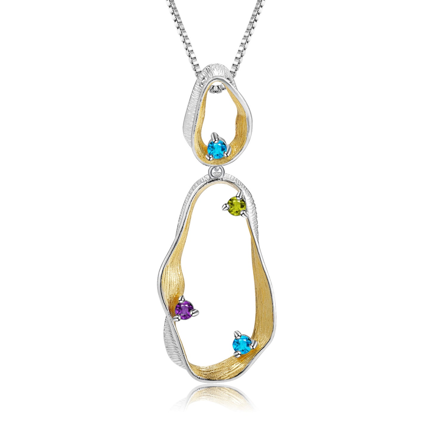 Italy Advanced Design with Natural Colourful Gemstones Pendant Sterling Silver Necklace for Women