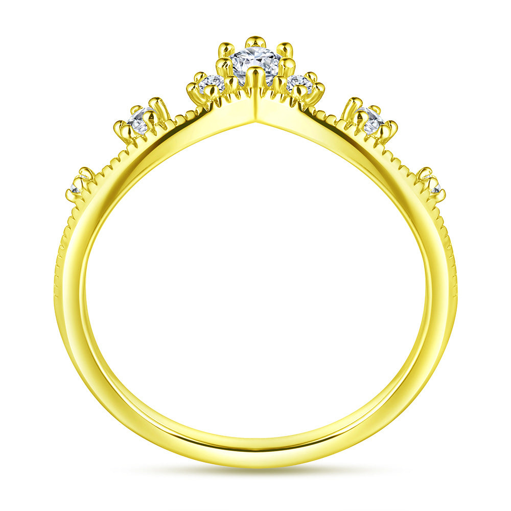 V-shaped Crown with Round Zircon Silver Ring