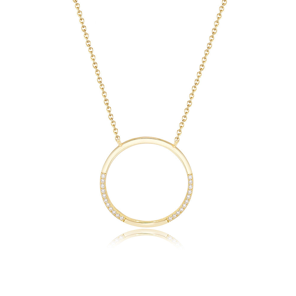 Circle Ring with Zircon Pendant Sterling Silver Necklace for Women