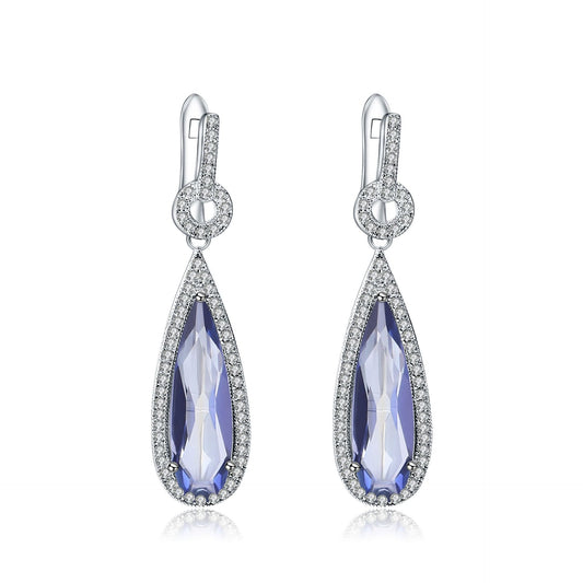 Crystal Soleste Halo Tear-drop Silver Drop Earrings for Women