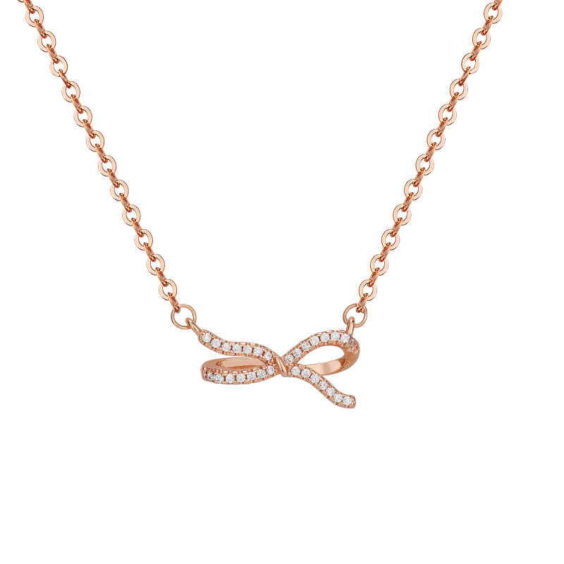 Zircon Curved Bowkont Pendant Silver Necklace for Women