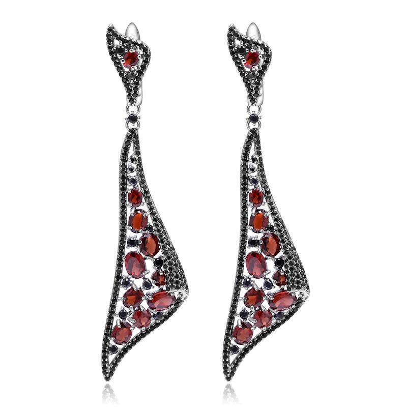Luxury Retro Jewelry Style Inlaid Natural Colourful Gemstones Creative Shape Long Style Silver Drop Earrings for Women