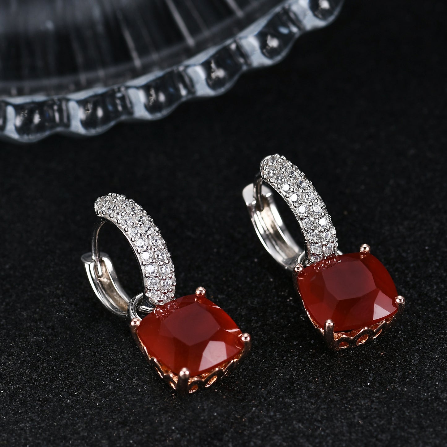 Natural Colourful Gemstone Square Silver Drop Earrings for Women