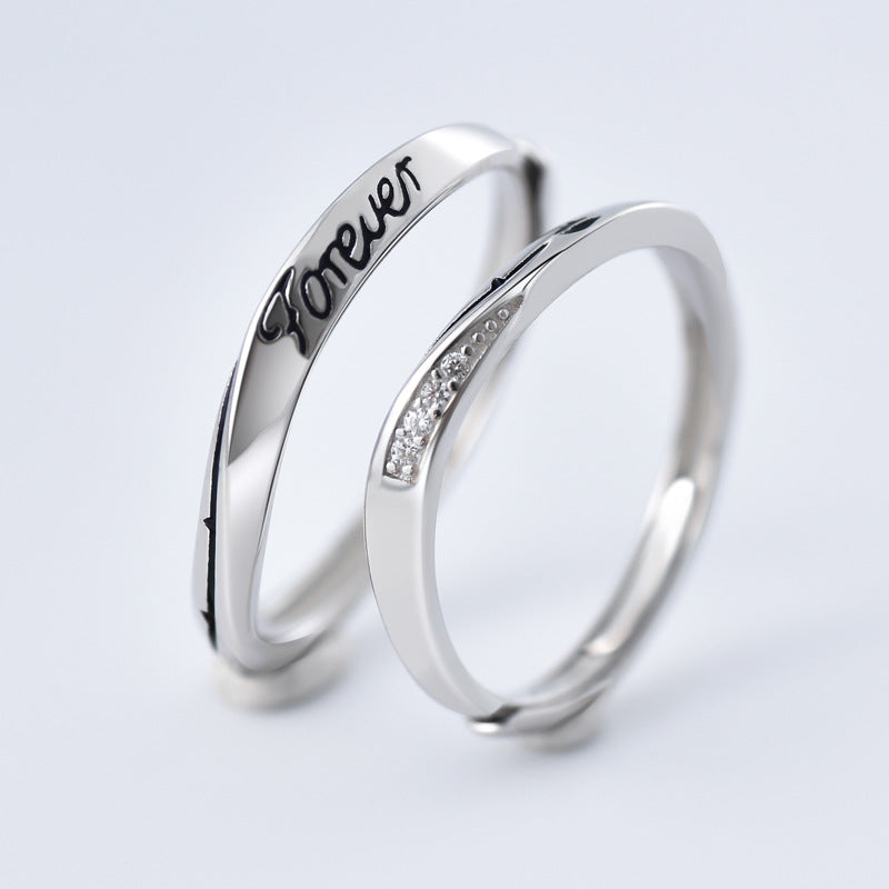 Mobius with Zircon and Letter Pattern Silver Couple Ring for Women