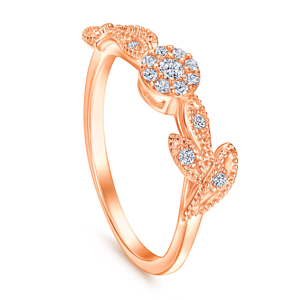 Zircon Flower and Leaf Silver Ring