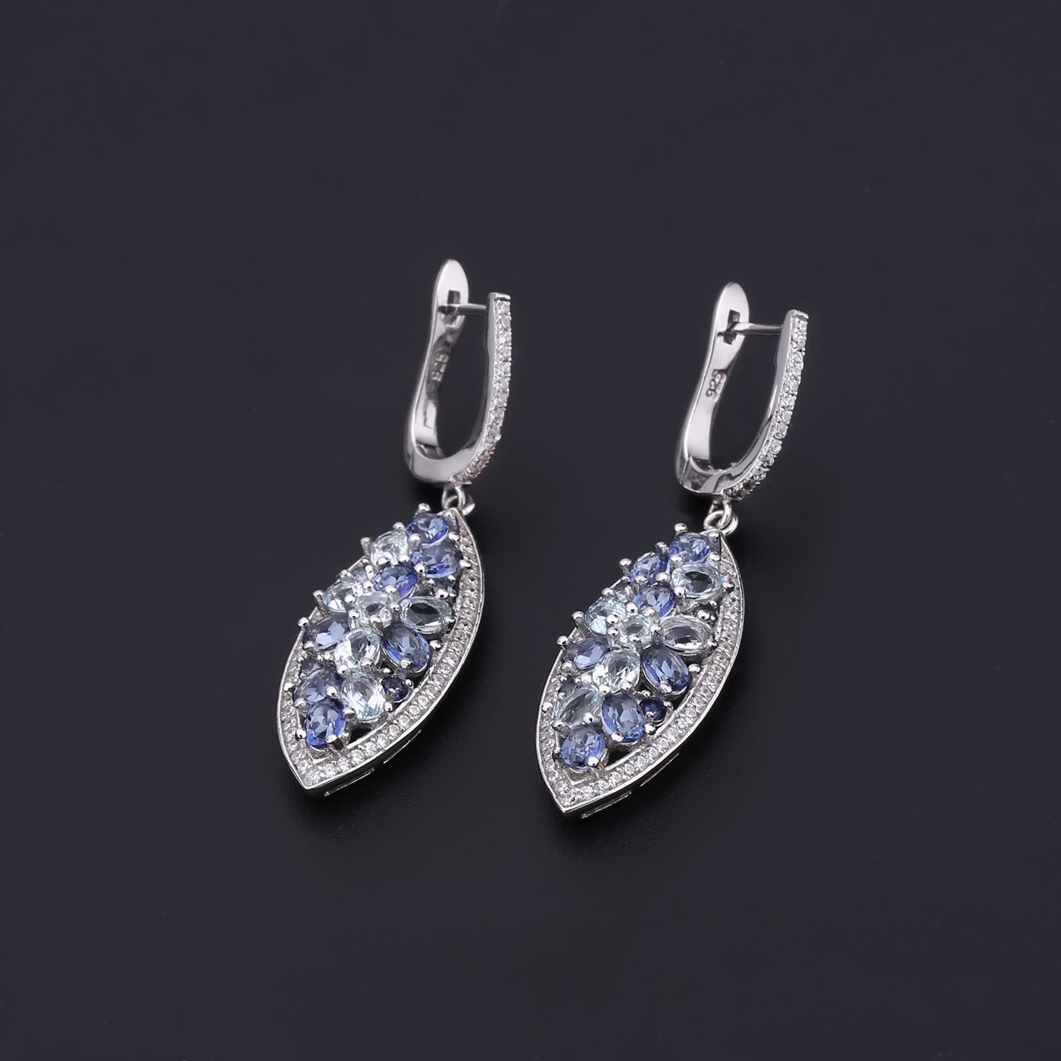 Natural Topaz Marquise Shape Silver Drop Earrings for Women