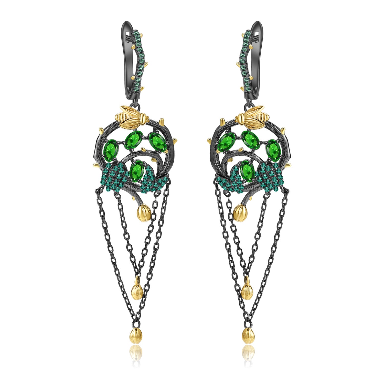Colourful Gemstones Creative Tassel Silver Drop Earrings for Women