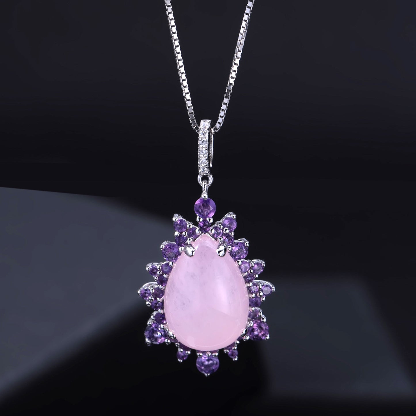 Luxury Natural Pink Chalcedony Pendant Silver Necklace for Women