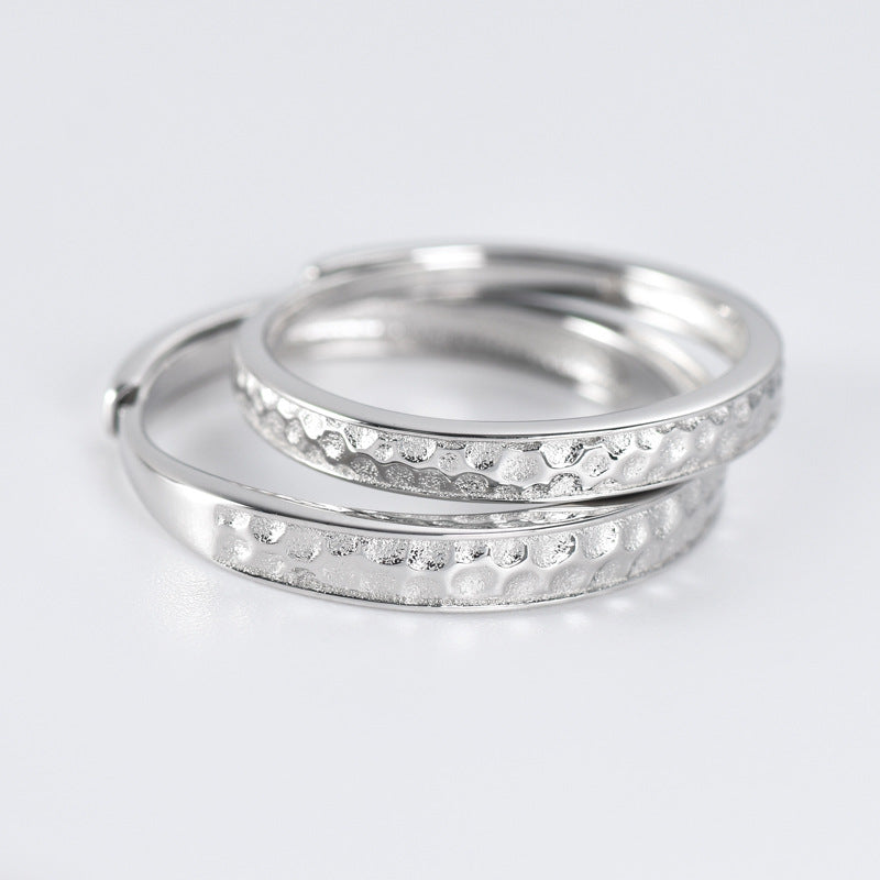 Concave-convex Texture Silver Couple Ring for Women