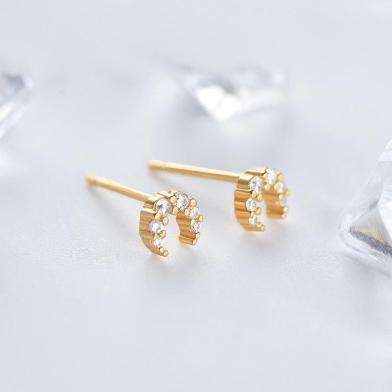 Mini Zircon Moon Silver Stud Earrings for Women