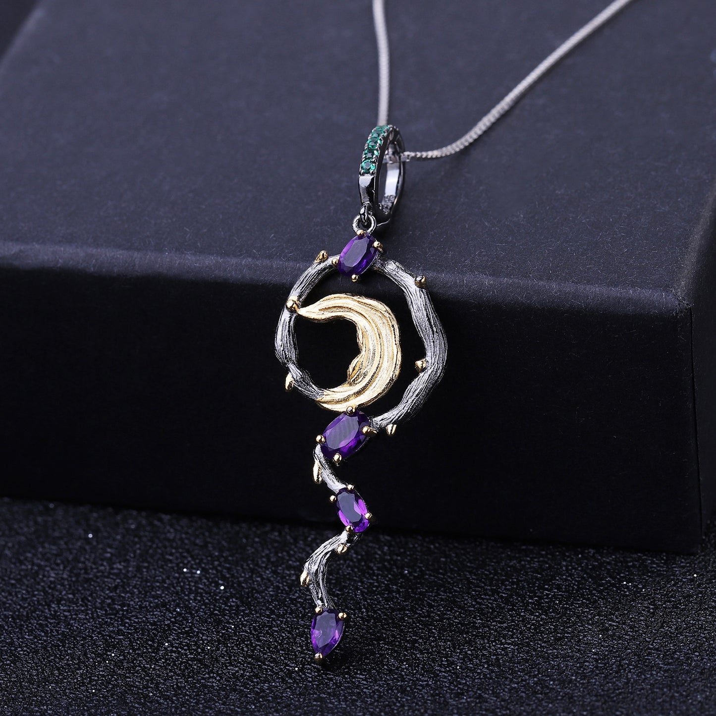Secret Garden Premium Natural Style Design Inlaid Colourful Gemstone Pendant Sterling Silver Necklace for Women