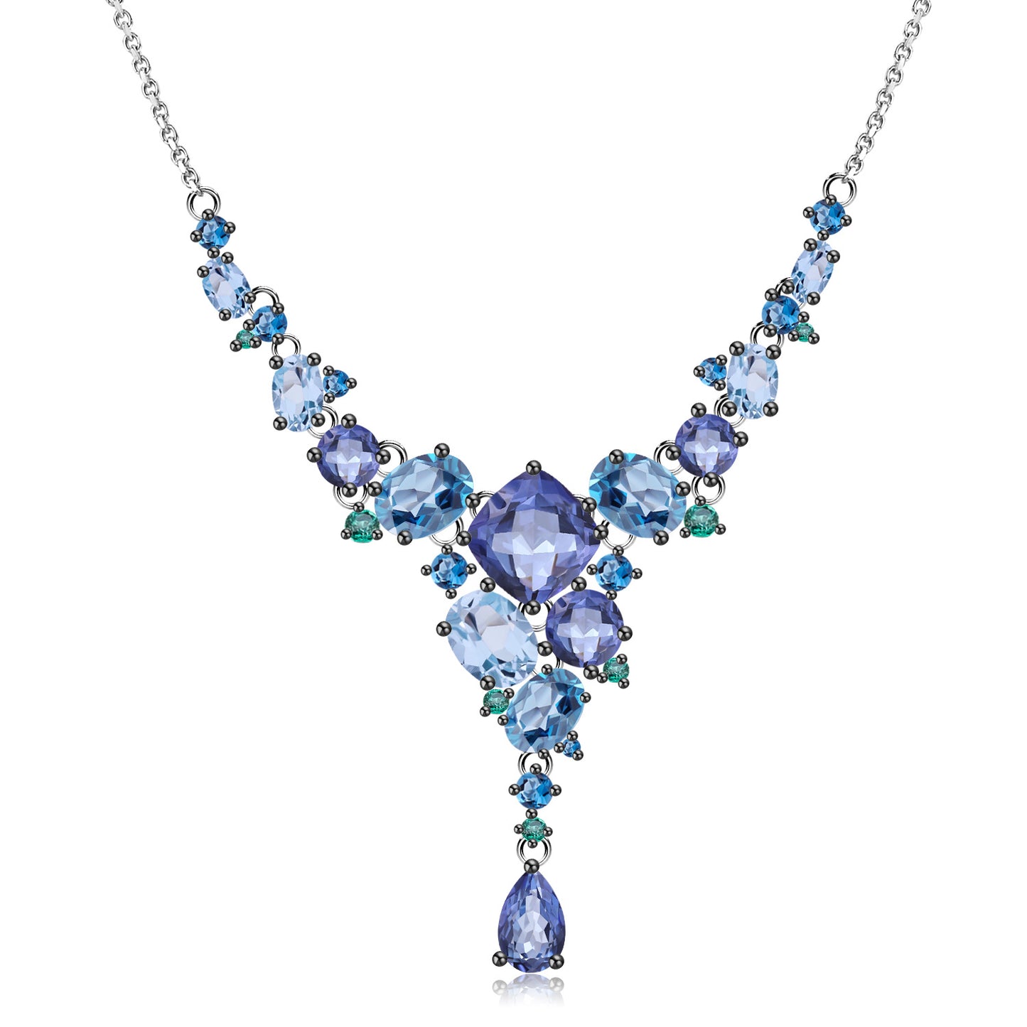 Unique Banquet Luxury Design Natural Topaz with Colourful Gemstones Pendant Sterling Silver Necklace for Women