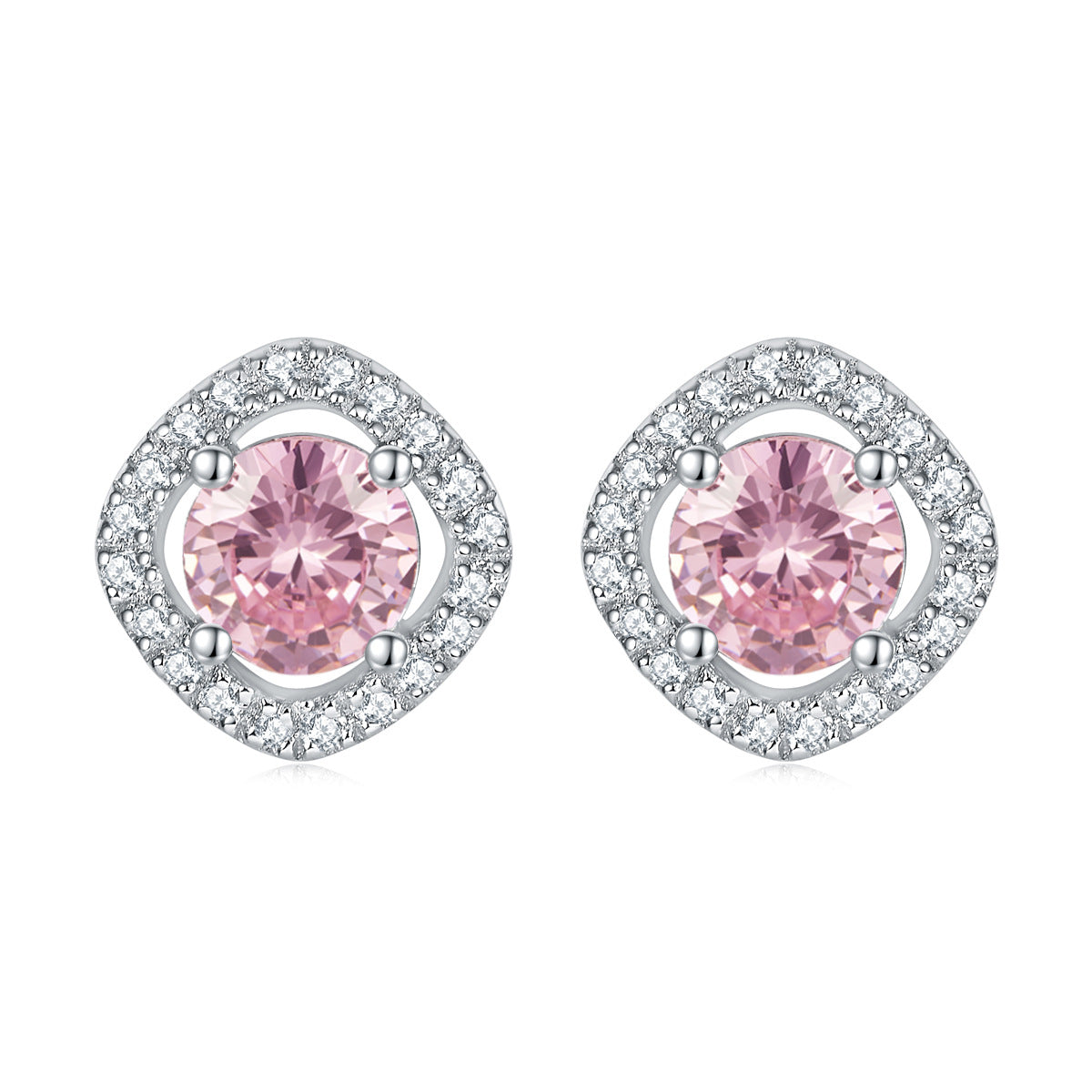 Round Zircon Square Soleste Halo Silver Studs Earrings for Women