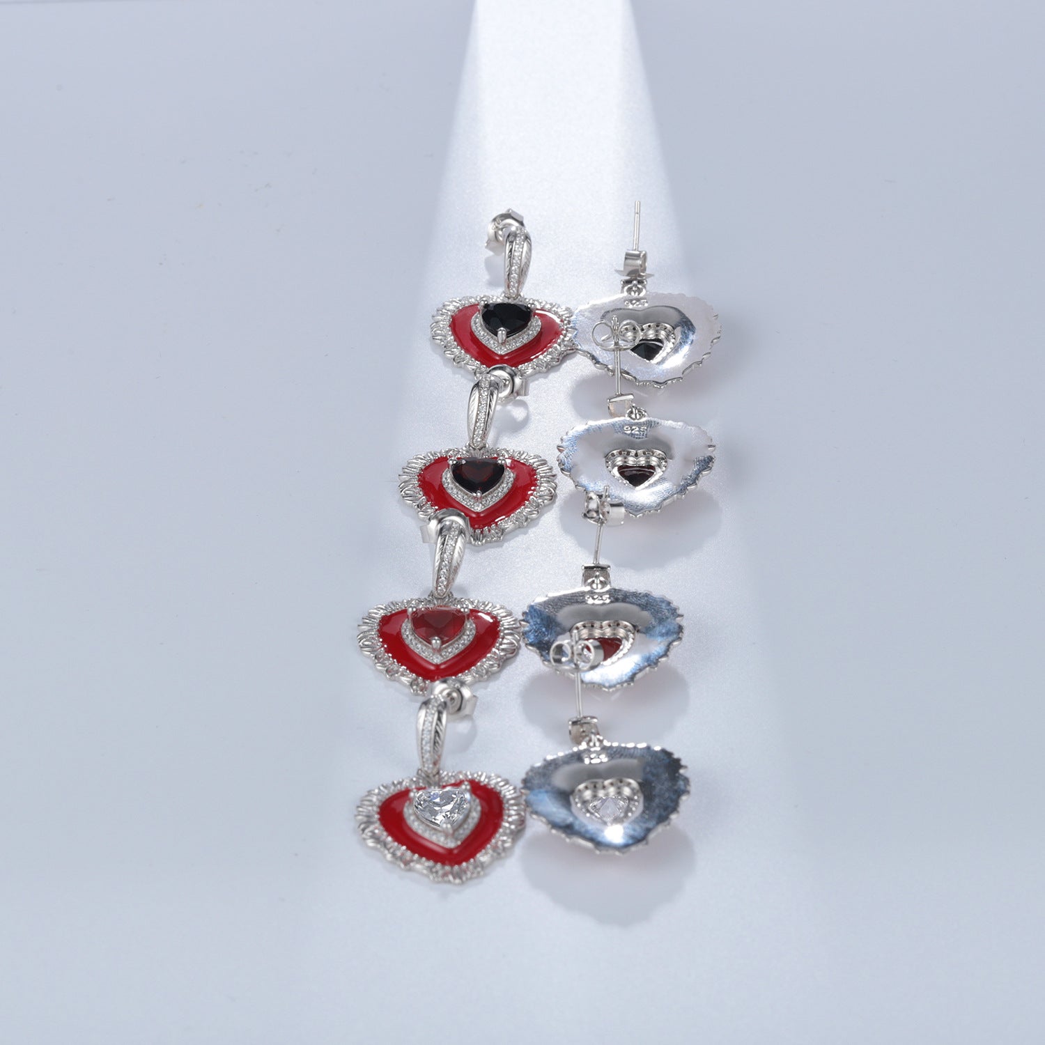Colourful Natural Gemstone Love Design Silver Studs Earrings for Women