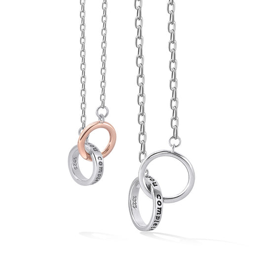 Double Circle Buckle with Letter Pattern Silver Couple Necklace for Women