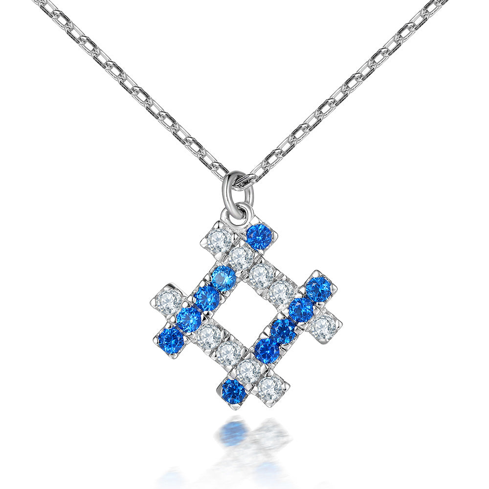 Quadrilateral Square with Blue Zircon Pendant Silver Necklace for Women