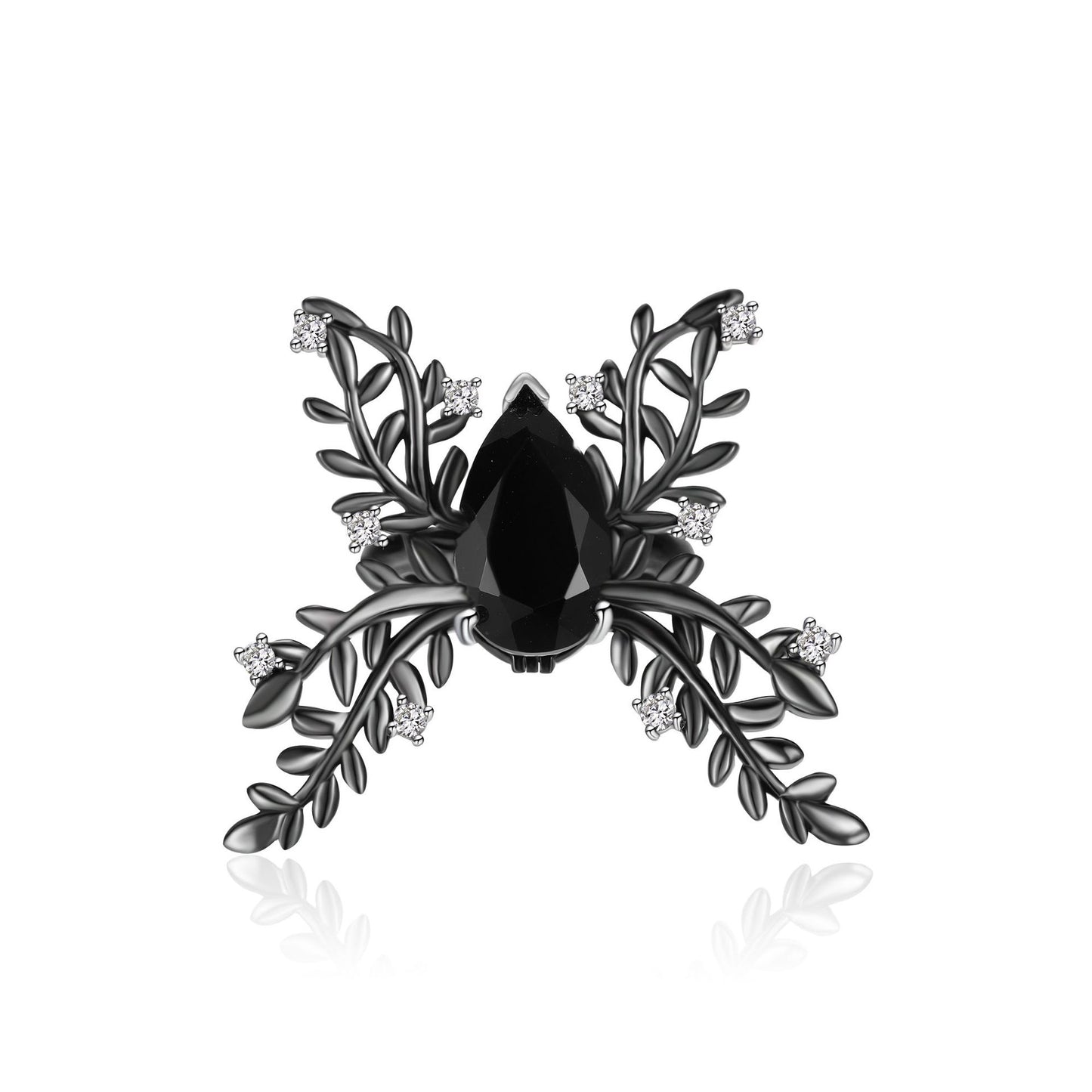 Black Zircon S925 Sterling Silver Butterfly Ring