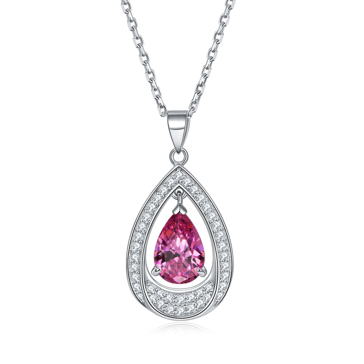Water Drop Colourful Zircon Pendant Silver Necklace for Women