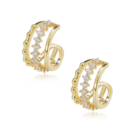 Geometric Hollow Beading Zircon Silver Earbone Clip Earrings for Women