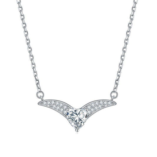 Heart Zircon V-shaped Pendant Silver Necklace for Women
