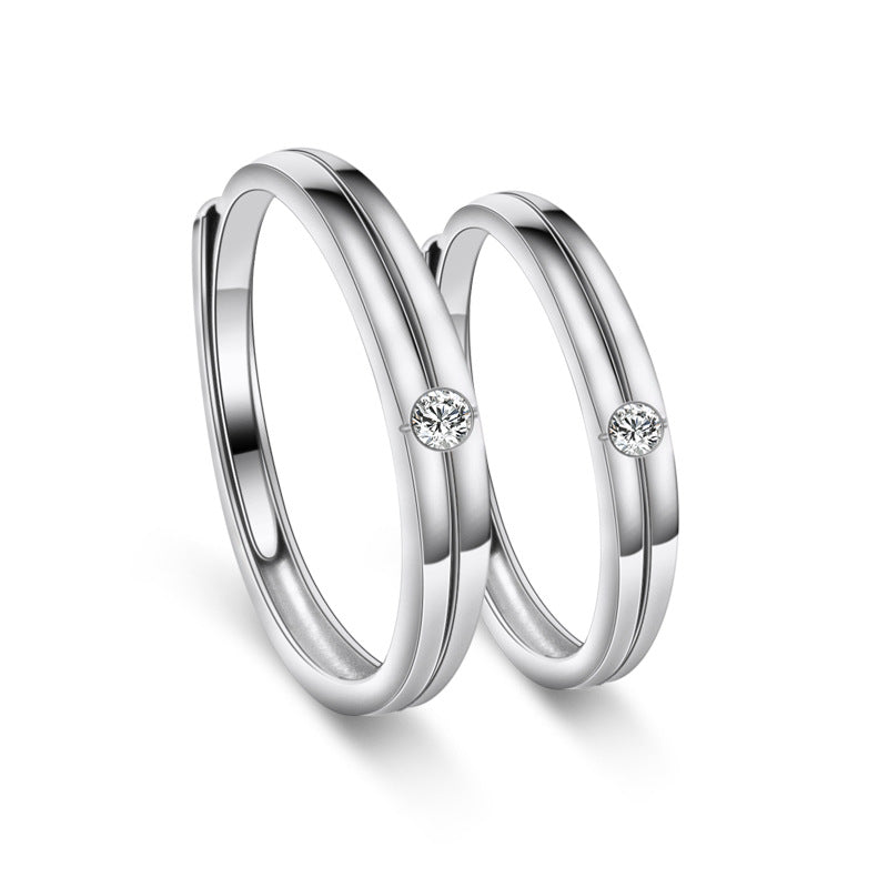 Single Line Pattern with Zircon Silver Couple Ring