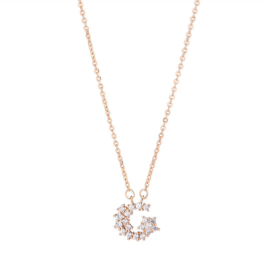 Full Zircon Moon Star Pendant Silver Necklace for Women