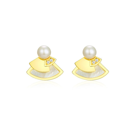 Mother-of-pearl Little Skirt with Freshwater Pearl Silver Studs Earrings for Women
