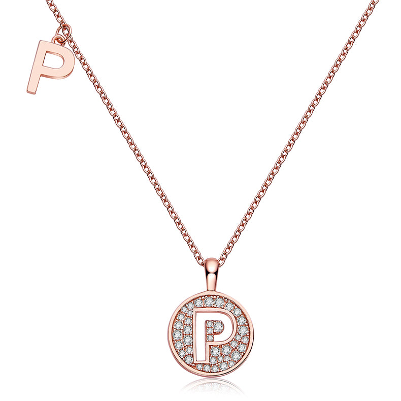 (Rose Gold Colour) Letter P Moissanite Necklace for Women