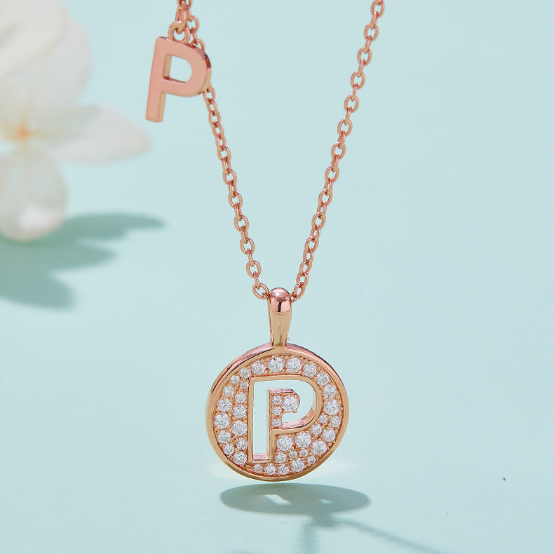 (Rose Gold Colour) Letter P Moissanite Necklace for Women