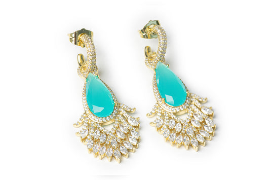 Blue Crystal Drop Earrings - Golden Drop Earrings for Women