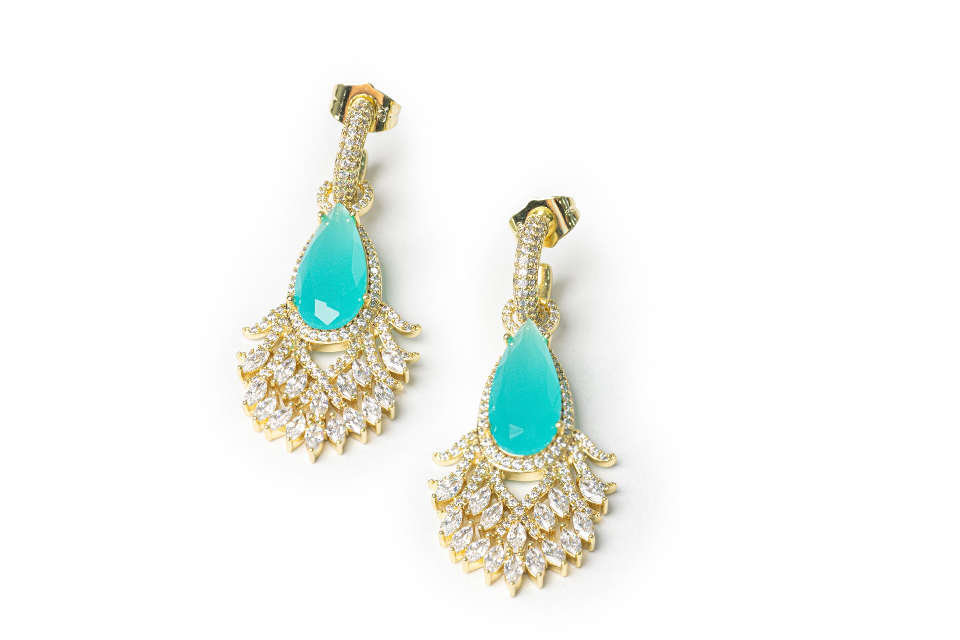 Blue Crystal Drop Earrings - Golden Drop Earrings for Women