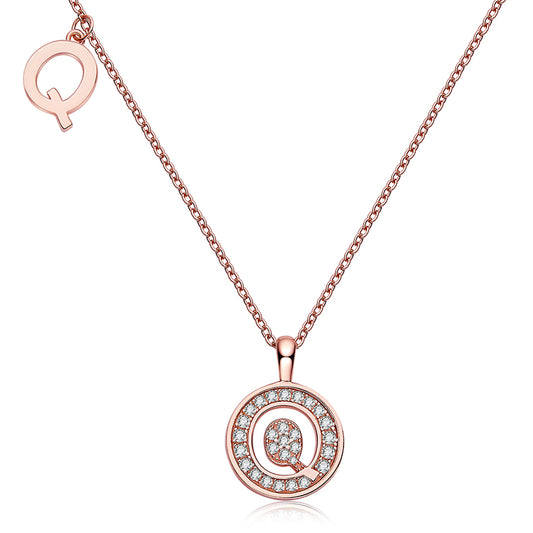(Rose Gold Colour) Letter Q Moissanite Necklace for Women