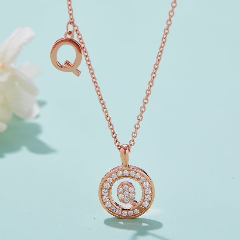 (Rose Gold Colour) Letter Q Moissanite Necklace for Women